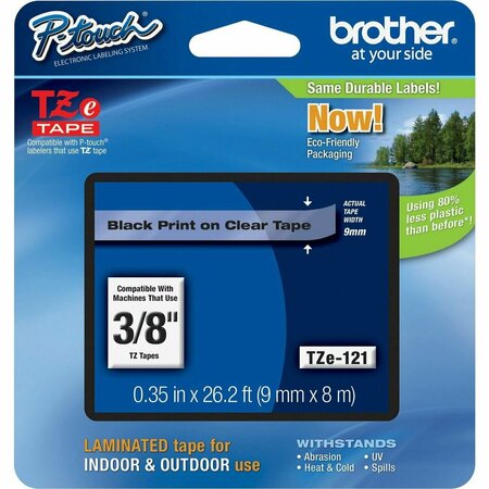 BROTHER INTERNATIONAL BLACK ON CLEAR 3 8'' TAPE TZE121